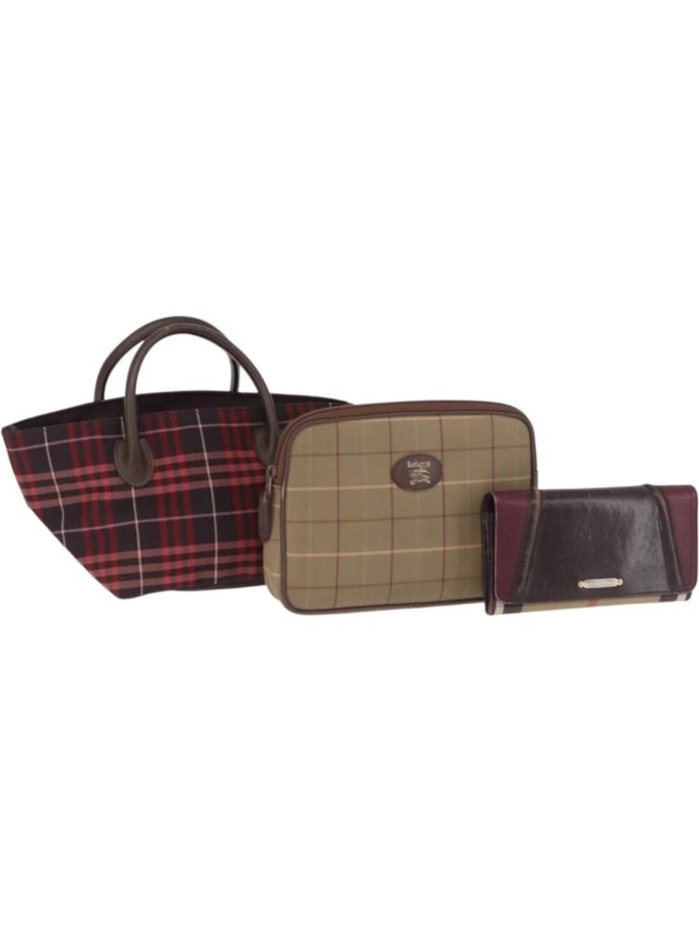 Burberrys Burberry Nova Check Blue Label Bag Nylon 3 Set Brown Red